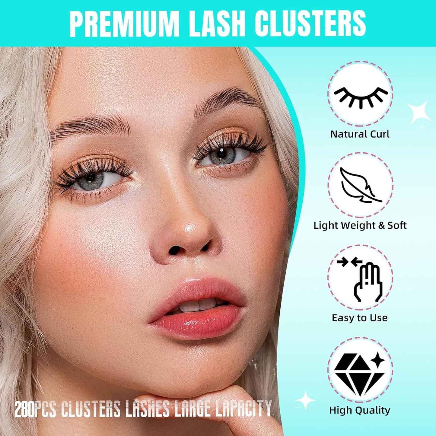Lash Clusters Wispy 280PCS Eyelash Extension 40D Cluster Lashes Individual Lashes DIY Lash Extension Natural Look Cluster Eyelash Extensions Soft False Eyelashes at Home for Beginners(16mm)