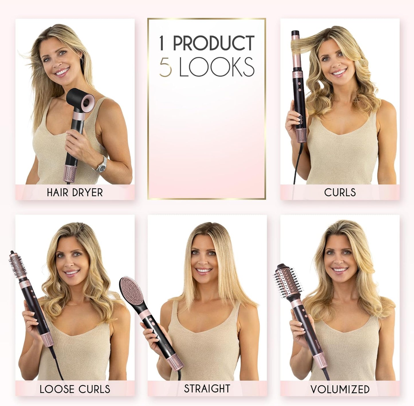 ELLA BELLA® 6 in 1 Professional Hot Air Styler • Powerful Hair Dryer & Straightener Set • Styling Without Heat Damage • Fast Drying Curling Volumizing Straightening • Includes Protective Travel Case