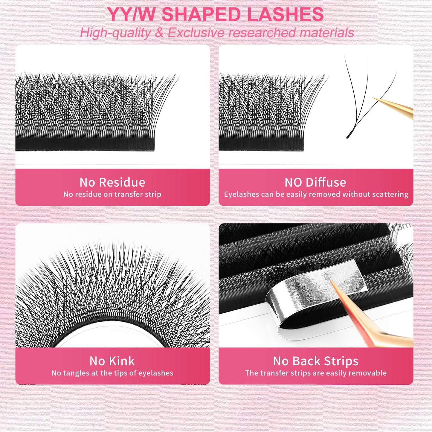 W Lash Extensions Supplies 3D Eyelash Extensions W Shape 0.07mm Thickness C Curl 11mm Premade Fans Easy Fan Lashes Volume Matte Black 12 Rows Crisscross Eye Lashes(W-3D-0.07-C,11mm)