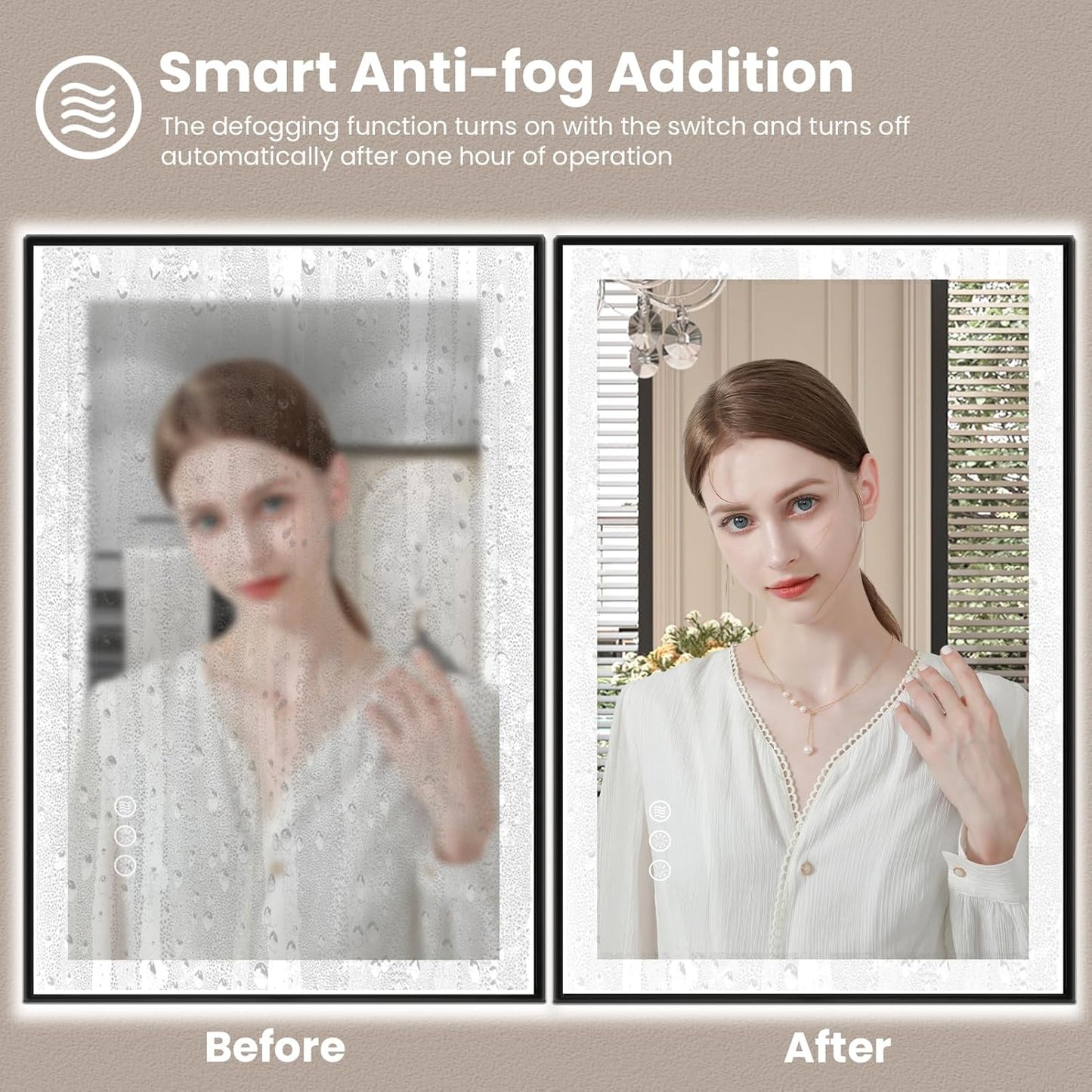 Amorho 24"x 30" LED Bathroom Mirror with Black Frame, Front Light and Backlit(Controlled Separately), Stepless Dimmable, Anti-Fog, Shatter-Proof, 3 Colors, Memory