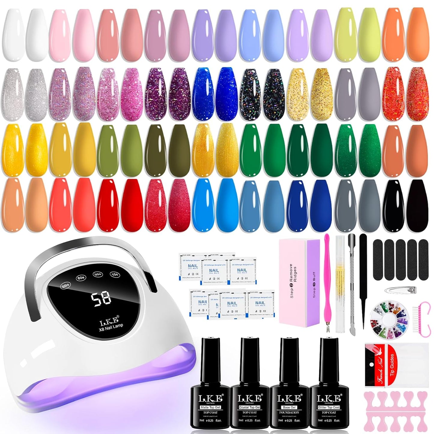 LKEE Gel Nail Polish Kit with U V Light 108W, 65 Pcs Gel Nail Polish Set All Season Gels Nail Kit Essential Manicure Tools for DIY Nails Art Gifts for Women (36KIT-color 3)
