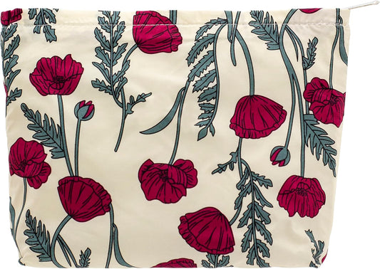 PAZIMIIK Floral Makeup Bag Large Cotton Zipper Pouch for Purse Travel Canvas Make Up Organizer for Women Cosmetic,Poppy Beige