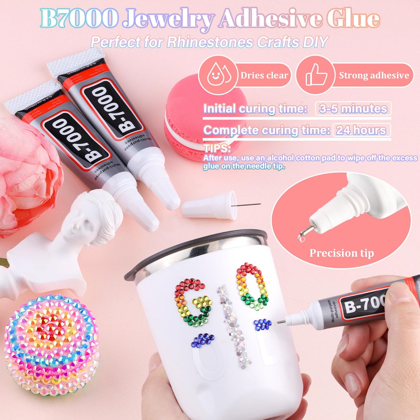 12600Pcs Resin Rhinestones for Bedazzling with 3Pcs B7000 Jewelry Glue, Multicolor 4mm Flatback Gems Rhinestones for Crafting, Clothing Tumblers Mugs Shoes Fabric Decor Nail Art