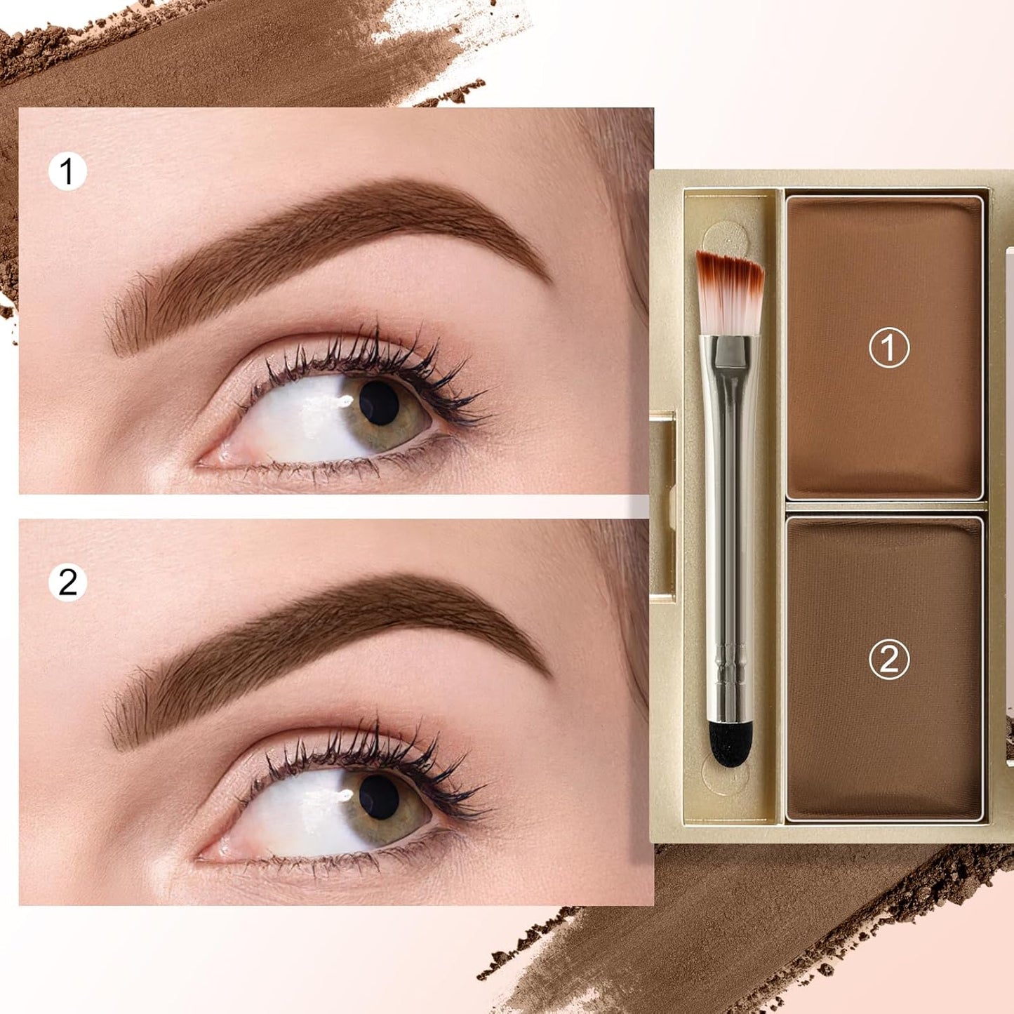 Boobeen Eyebrow Powder Kit, 2-color Waterproof Eyebrow Palette Makeup to Definer & Filler Brows, Eyebrow Color Powder Shape Natural Looking Brow - with Mirror Brush