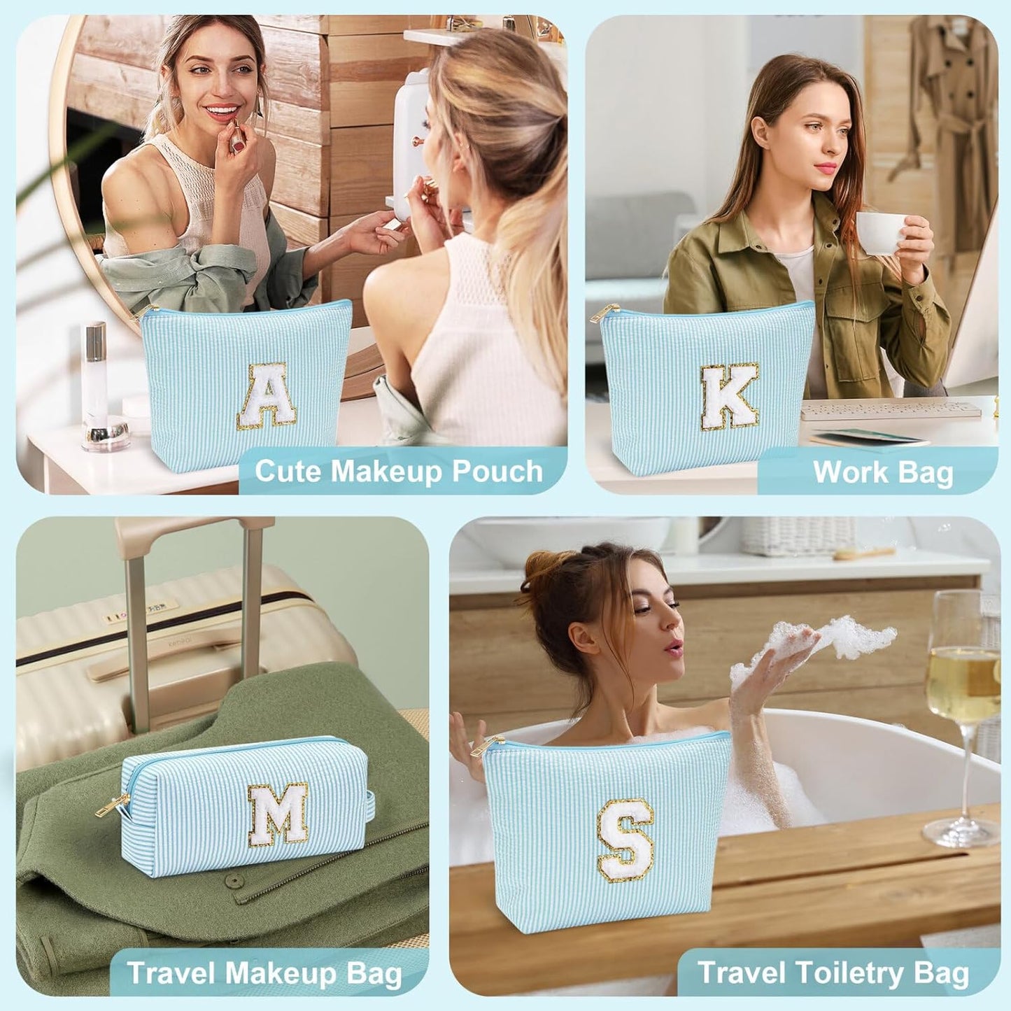 YOOLIFE Initial Makeup Bag for Girls Women - Skin Care for Teens 10-12 | Make Up Bag | Trendy Stuff for Tween Girls & Women | Graduation & Mothers Day Gifts