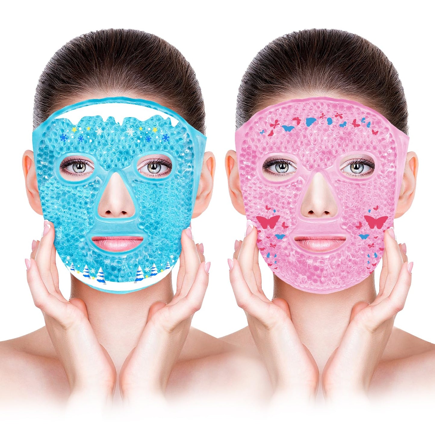 2PCS Cold Face Eye Masks Ice Face Mask Hot Cold Compress for Dark Circles, Puffiness, Migraines, Headache, Stress, Redness, Cooling Face Masks for Women Man, Skin Care