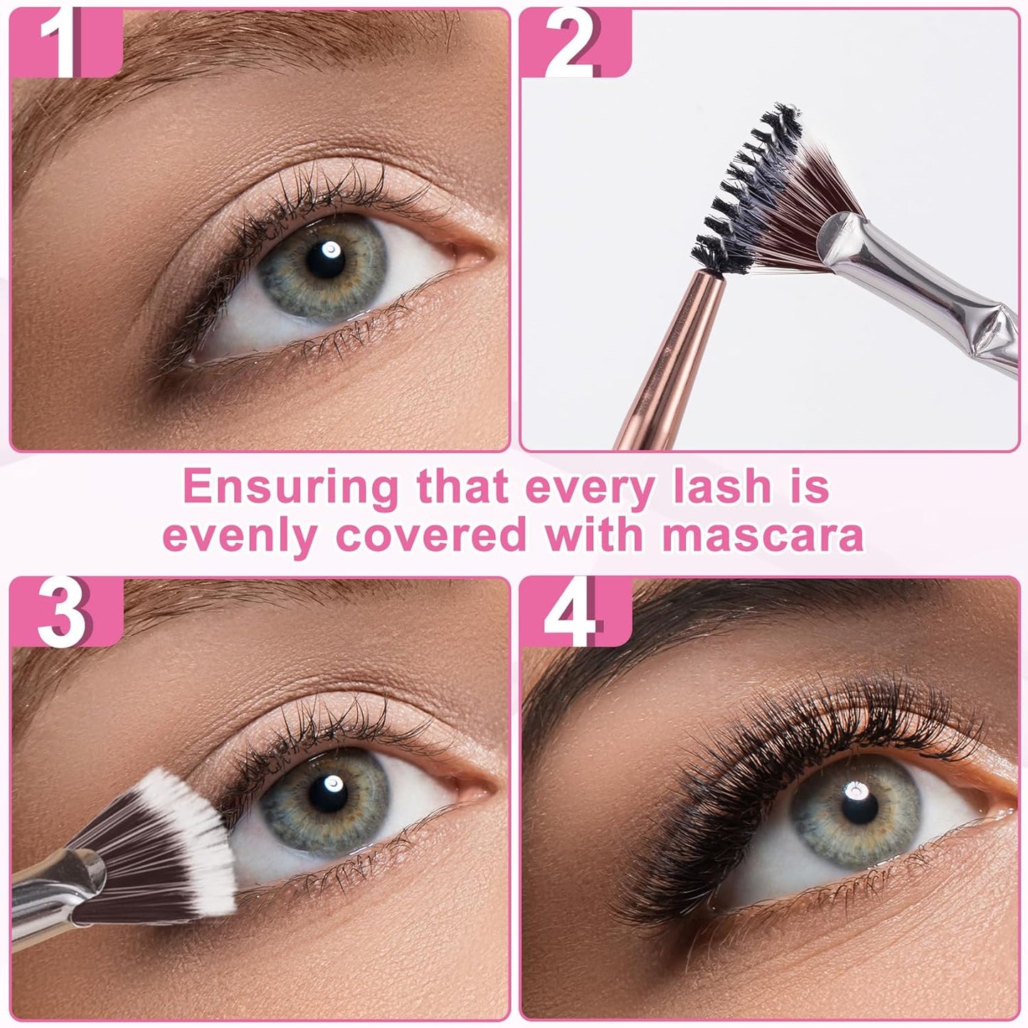 PAGOW 2 Pcs Folding Angle Scalloped Lash Brush, Multifunctional Mascara Fan Brush for Lashes, Mascara Brush Eyelash Comb Separator, Eye Lash Fan Brush Wands Makeup Tool (Black+Brown)