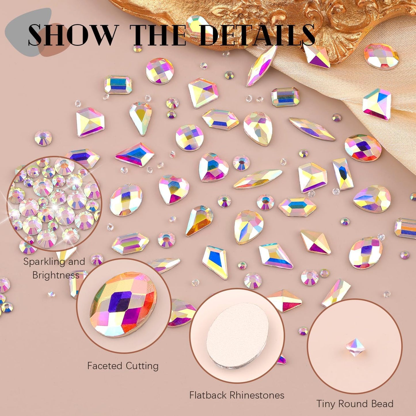 2060Pcs AB Glass Nail Rhinestones 60Pcs Multi Shapes Flatback Nail Gems + 2000Pcs 1.5-4mm Round Crystal with Rhinestones Glue Gel, Manicure Nail Charms Diamond Gemstones for Nail Art