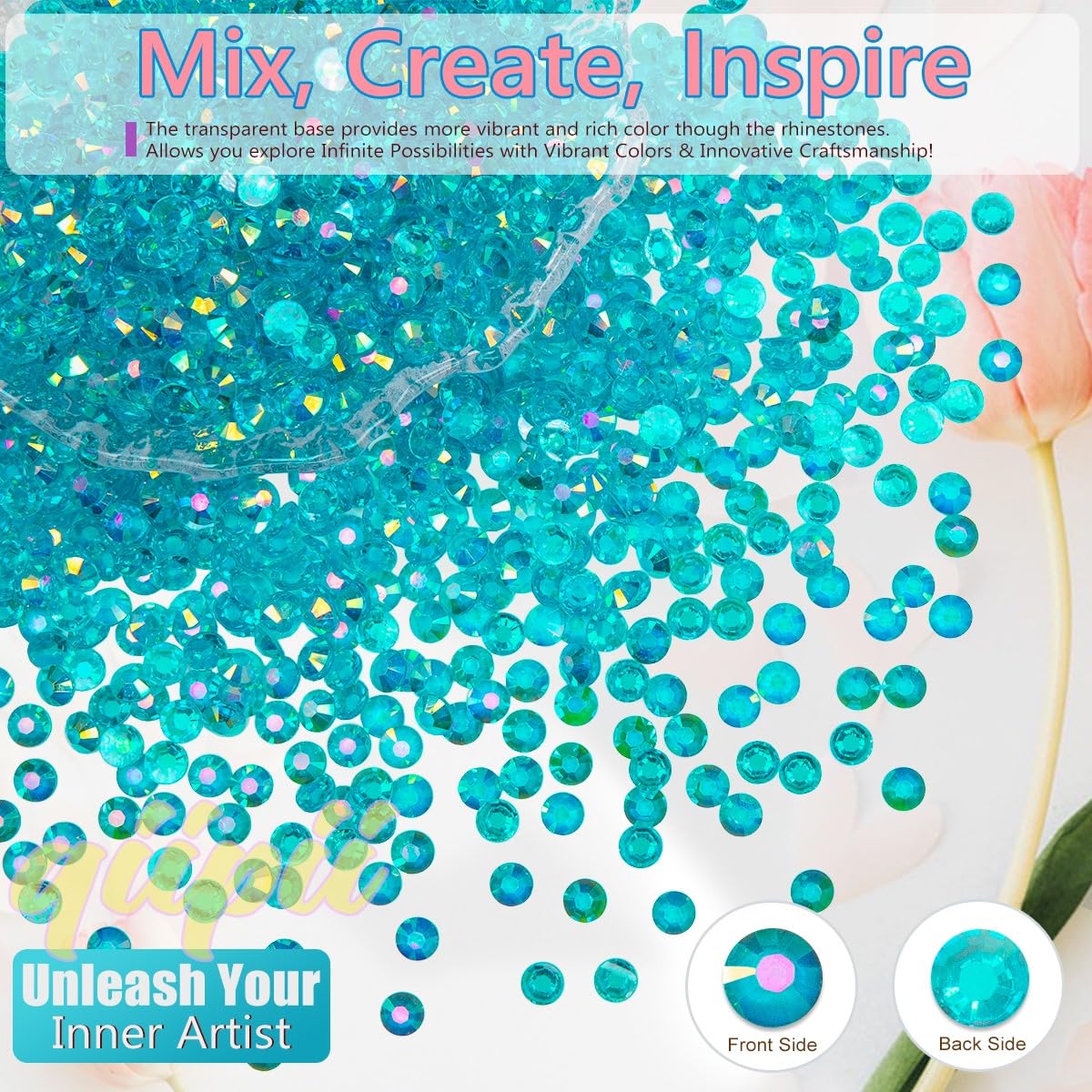 16000PCS 3mm 4mm 5mm Teal Blue AB Resin Rhinestones for Crafting Turquoise Blue Flatback Jelly Stones Bulk SS10 SS16 SS20 Diamonds Gems for Nails Face Eyes Makeup Tumblers Bottles DIY Crafts