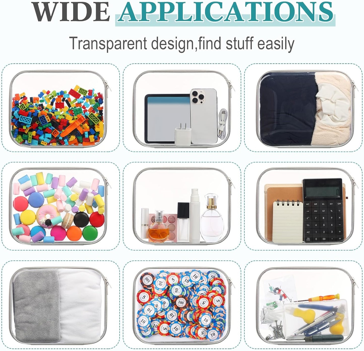 Sanwuta 6 Pcs Clear Hard Zipper Case Pencil Pouches Hard Plastic Zipper Pouches Makeup Bag Transparent Cases for Snacks Plastic Storage Organizer Box for Travel(Gray,9.84 x 7.87 x 2 Inch)