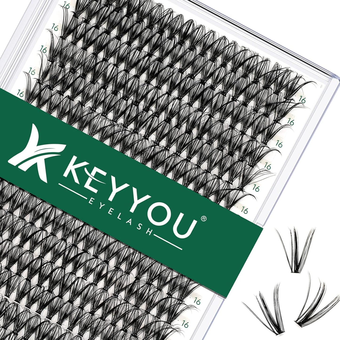Lash Clusters 300pcs Individual Lashes 30D 0.07D Curl 16mm DIY Eyelash Extension KEYYOU Large Tray Volume Soft&Natural Cluster Lashes(30D-0.07D,16）