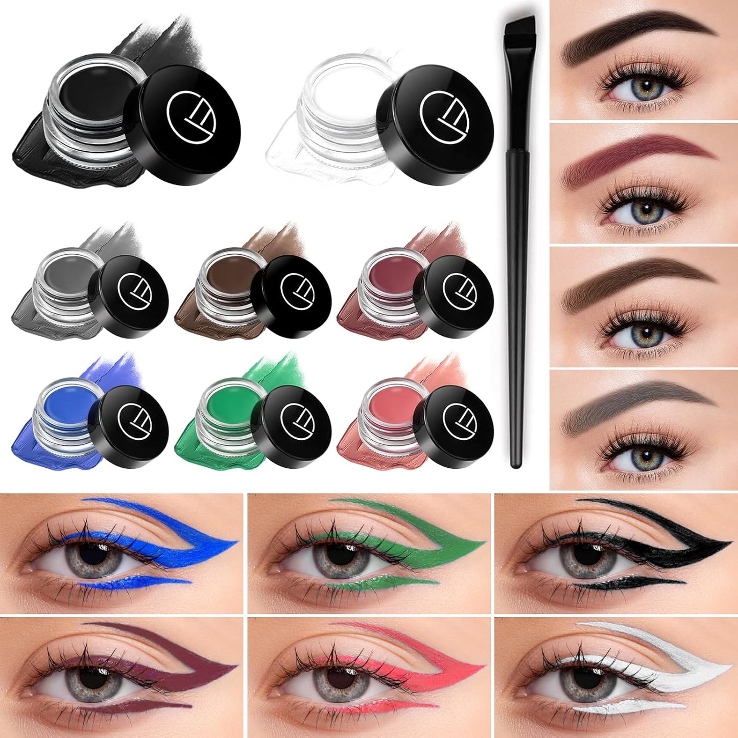 Eyeliner Gel Set,Long Lasting Waterproof With 5.51 IN Long Eyeliner Brush,High-Intensity Pigments Smudge-Proof Eye Liner Makeup Creamy Gel 5G-Dark Grey