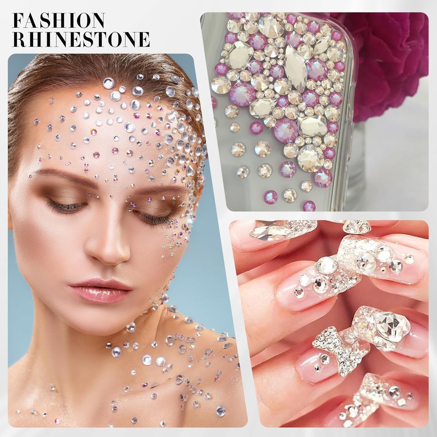 Novani Clear Rhinestones Flat Back Round Rhinestone Style 2088 Sparkly Crystal Gemstones for Crafting,Mixed Large Size(SS12-SS40，600PCS)