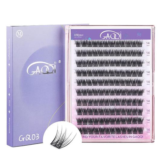 GAQQI Lash Clusters, Eyelash Clusters DIY Lash Extensions D Curl Cluster Lashes 120PCS 14MM Only, Natural and Wispy Individual Lash Wisps (GQ03,14mm,D Curl)