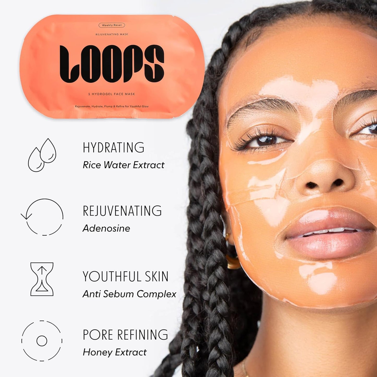 LOOPS WEEKLY RESET - Rejuvenating Hydrogel Face Mask Kit - Rejuvenate, Hydrate, Refine & Plump Face, Moisturized, Pore Refining - Reduces Signs of Puffiness - 5 Pc