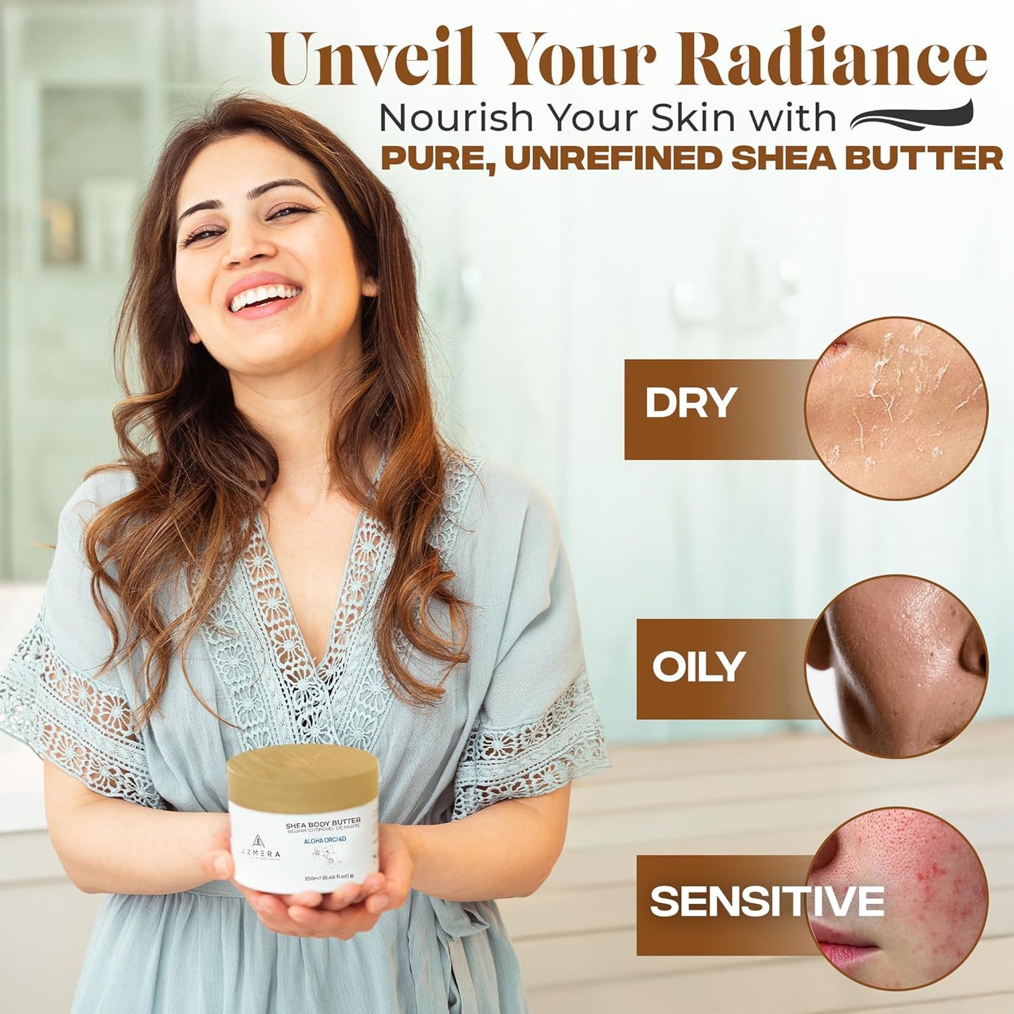 AZMERA Handcrafted Whipped Shea Body Butter – Luxurious Orchid Scented Moisturizer for Dry, Sensitive Skin with Argan Oil & Vitamin E – Vegan, Non-Greasy Skincare – 8.82 oz