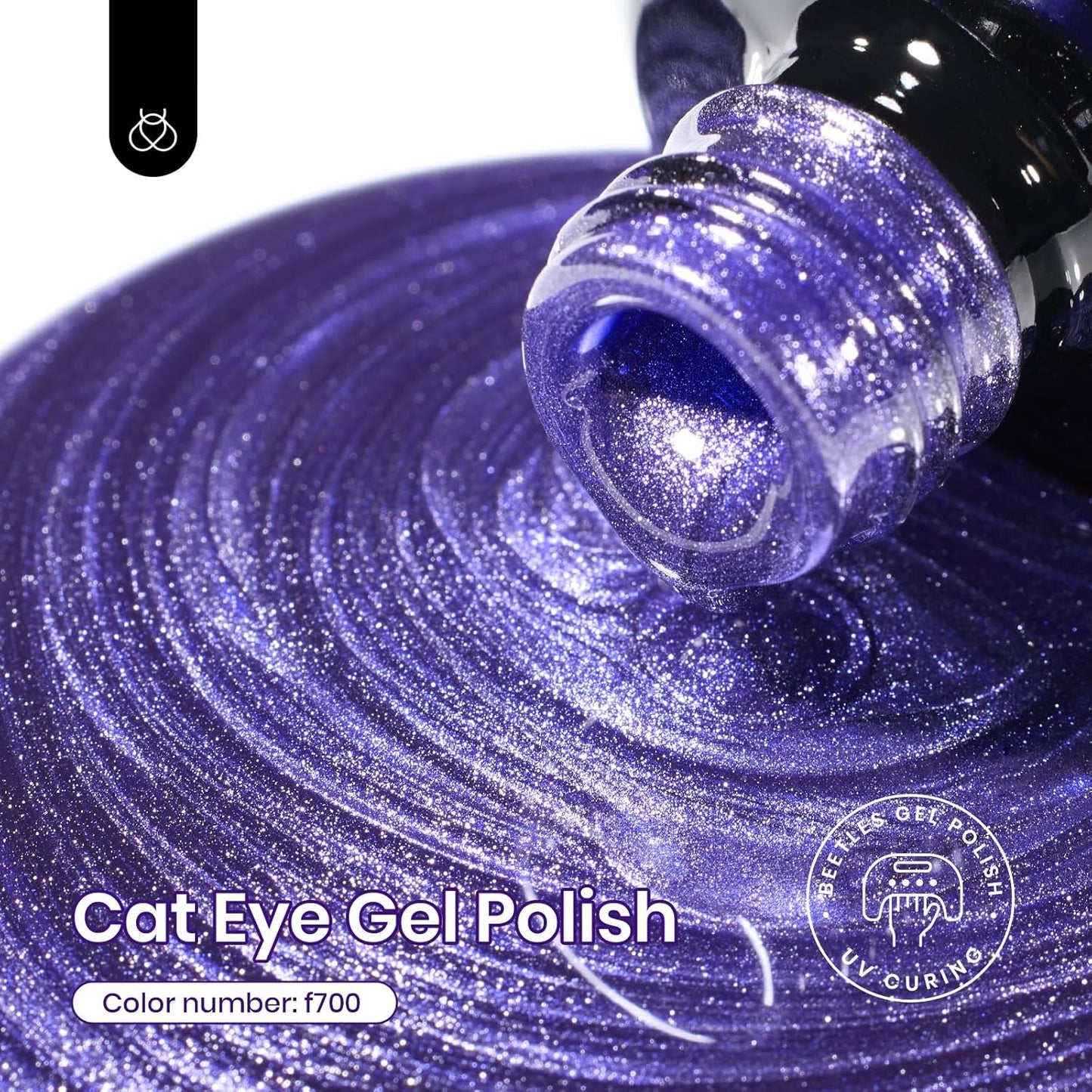 Beetles Cat Eye Gel Nail Polish, 15ML Purple Cat Eye Holographic Glitter Gel Polish with Magnet Soak Off UV Shimmer Velvet Gel Celestial Veil Series French Nail Art Design Manicure Gifts for Women