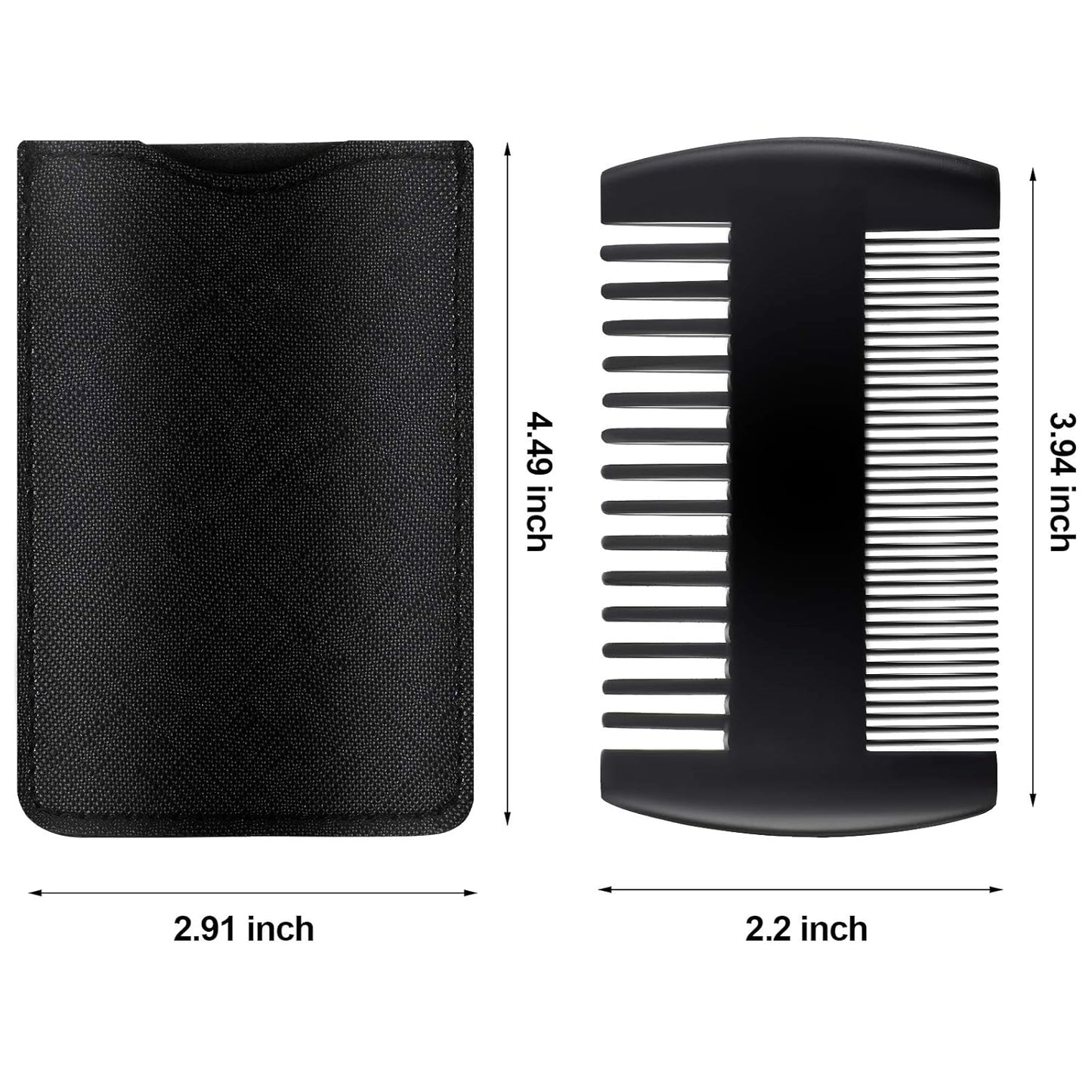 Sandalwood Beard Comb Set with Faux Leather Case - Dual Action Teeth for Mustaches and Beards (Black, 3 Combs + 3 Cases)