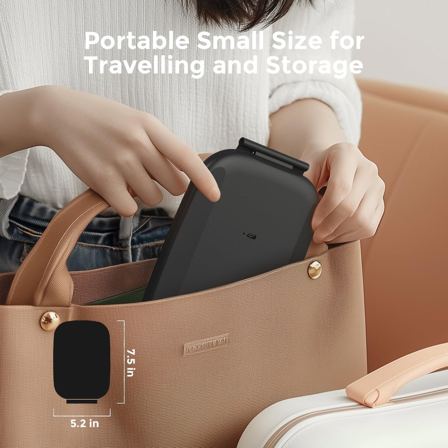 Rechargeable Travel Mirror with Light, Portable Mirror, 3 Color Light, 7.5 inch Ultra Thin and Lightweight LED Folding Makeup Mirror (Black)