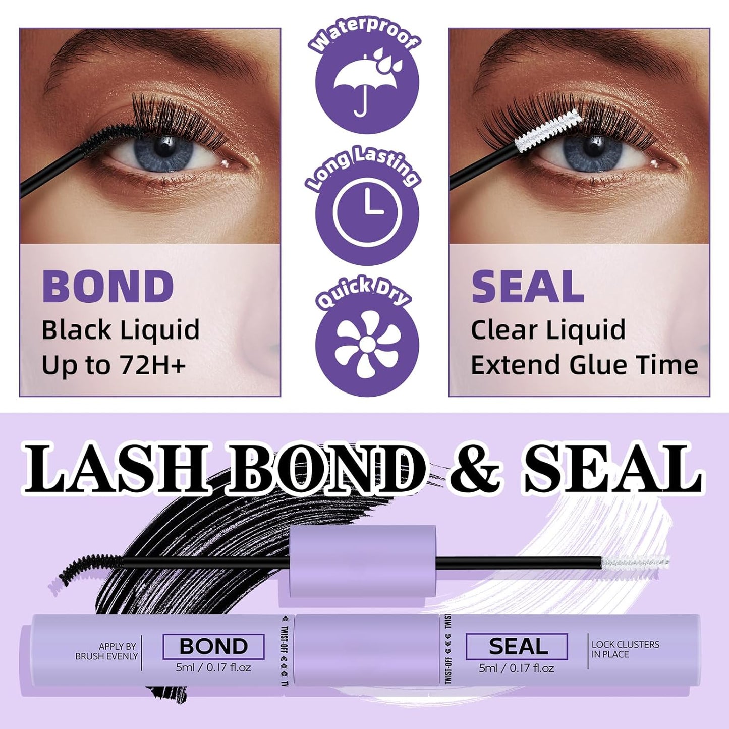 B&Qaugen Lash Extension Kit 280Pcs Volume Individual Lashes Kit Superfine Individual Eyelashes 10-18mm Soft D Curl Eyelash Clusters Kit with Bond and Seal Tweezers for Self Use （Kit-50D-10-18MIX）