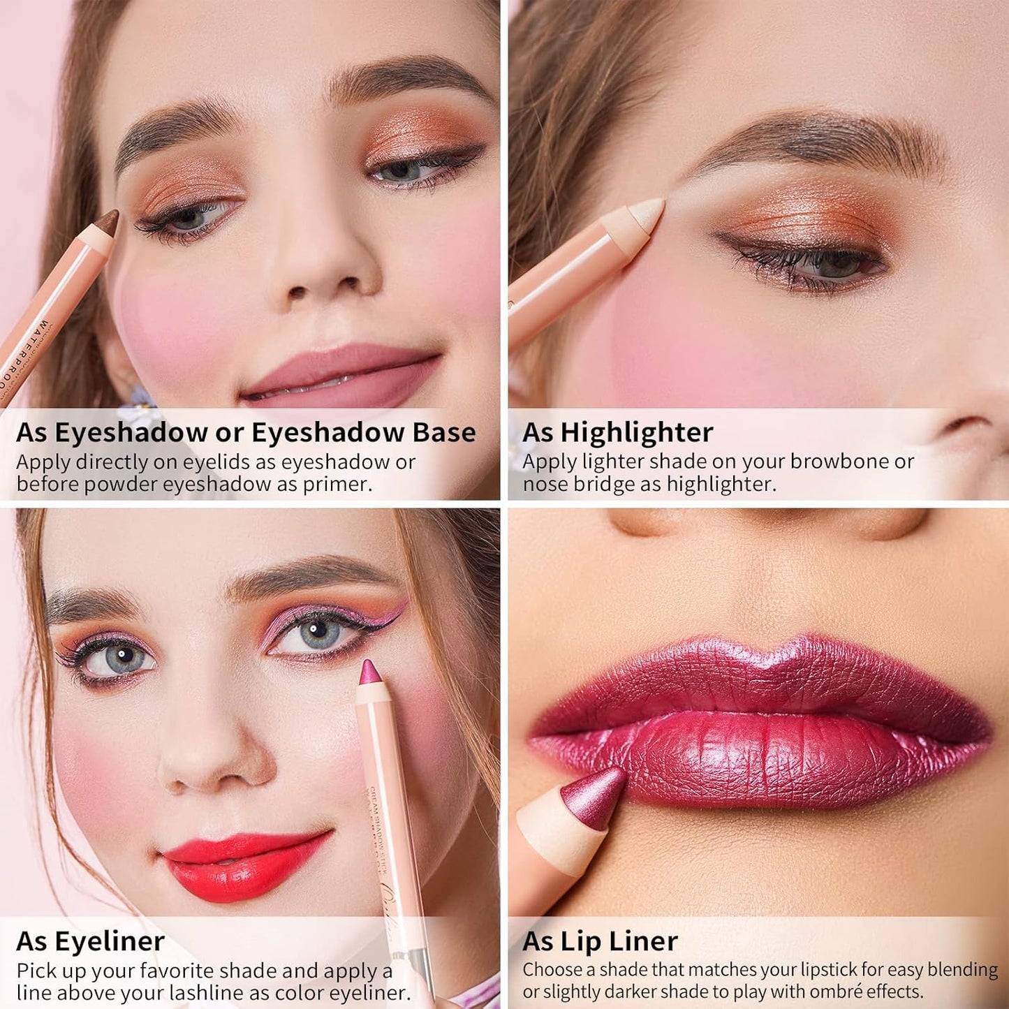 Oulac Waterproof Pink Eyeshadow Pencil for Long-Lasting Eye Looks - Easy to apply, Blendable and Smudge-proof, Vegan Beauty 3.8g, (13) Pink Vibes