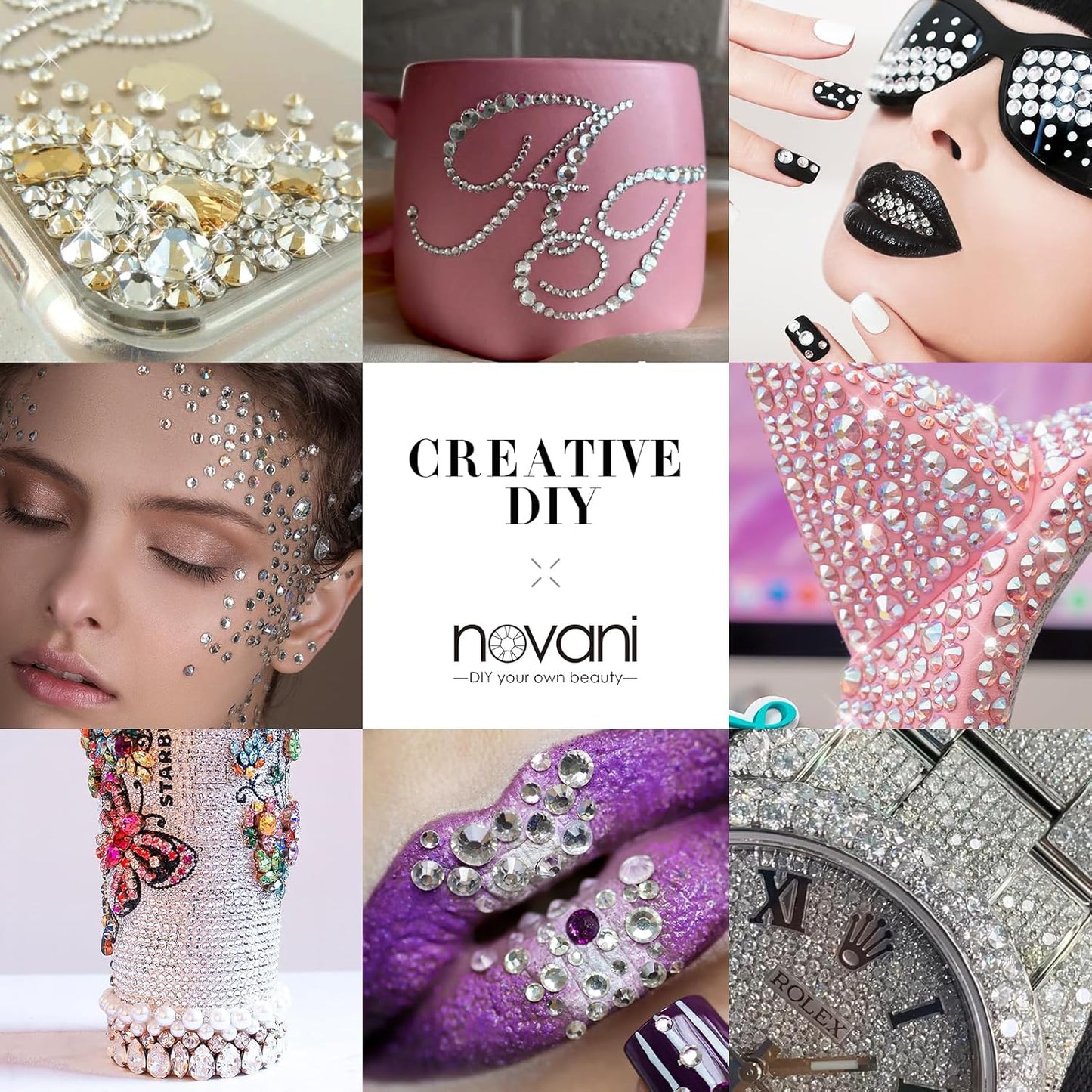 Novani 72pcs Clear Rhinestones Flat Back Round Rhinestone Style 2088 Sparkly Crystal Gemstones for Nail Art and Crafting,SS40(8.3-8.6mm)