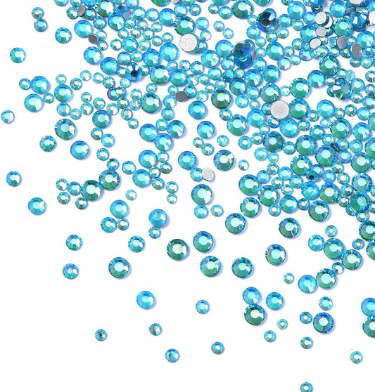 3456pcs Flatback Rhinestones Glass Charms Diamantes Gems Stones for Nail Art 6 Size ss4~ss12 Aquamarine AB