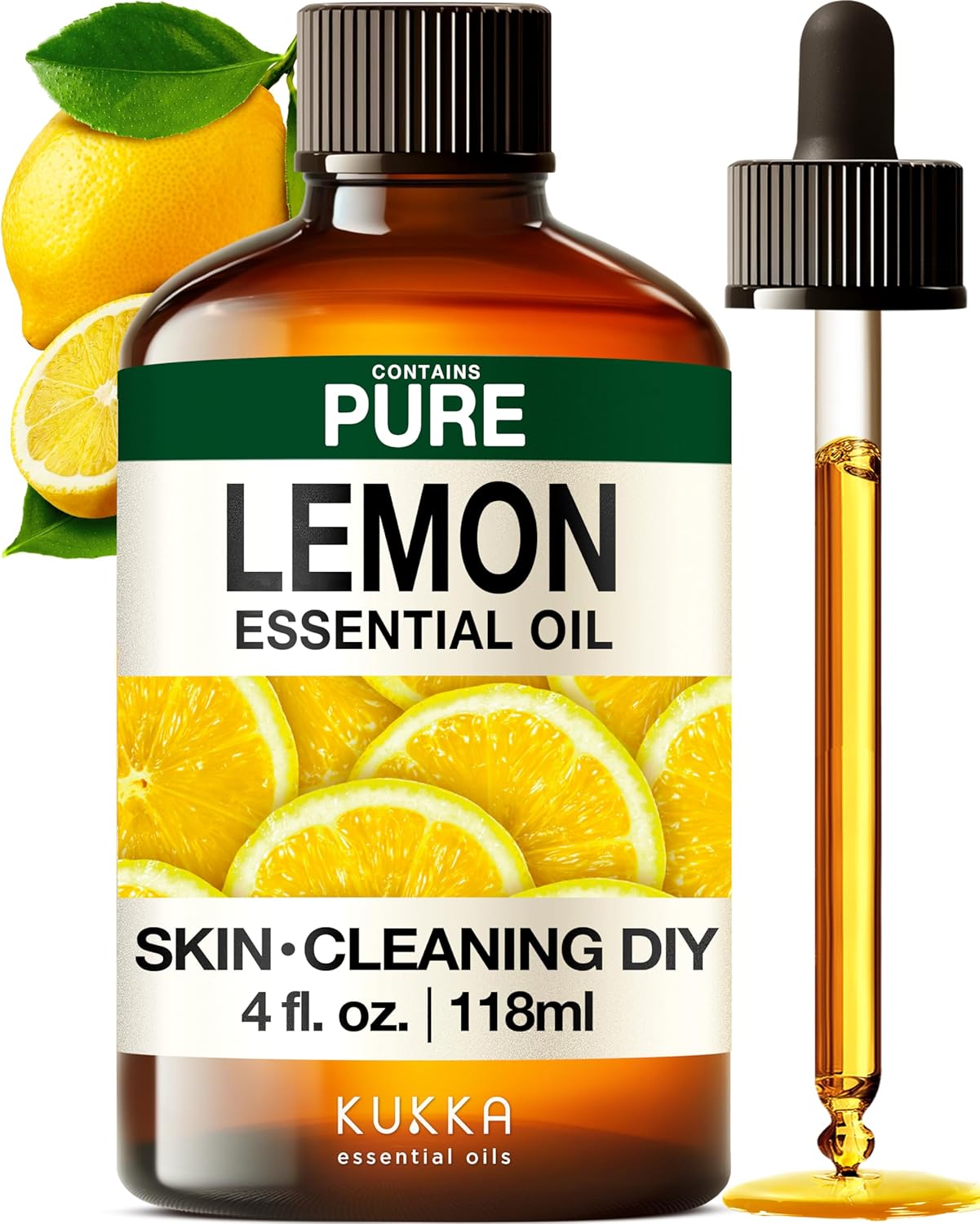 Kukka Lemon Essential Oil for Skin Cleaning - 4 Fl Oz - Fresh Lemon Scent, for Diffuser, Aromatherapy, DIY Soap Making Scents
