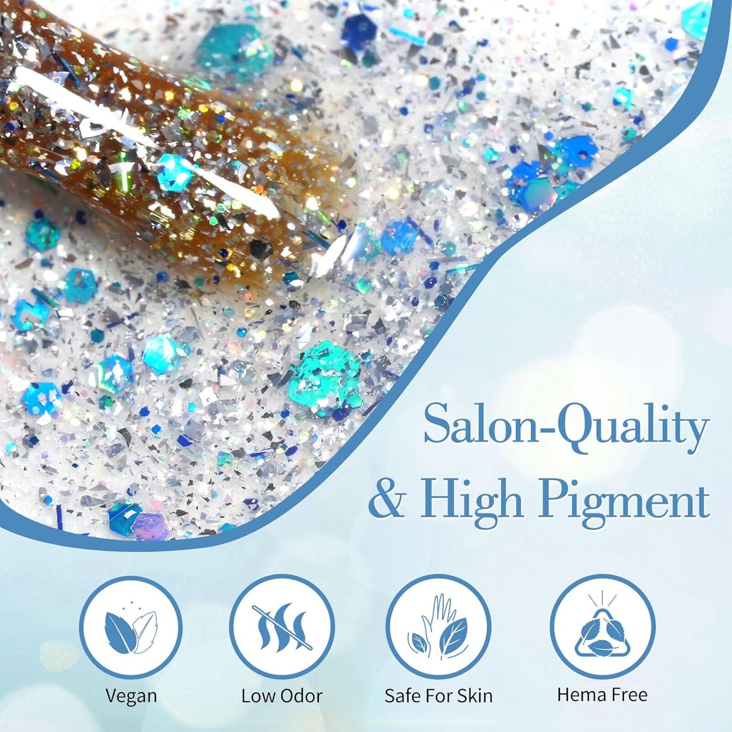 CANNI 1 Pcs Glitter Blue Gel Nail Polish, Shimmer Sparkly Blue Colors Gel Polish Soak Off Led Nail Art Gel Manicure Salon DIY