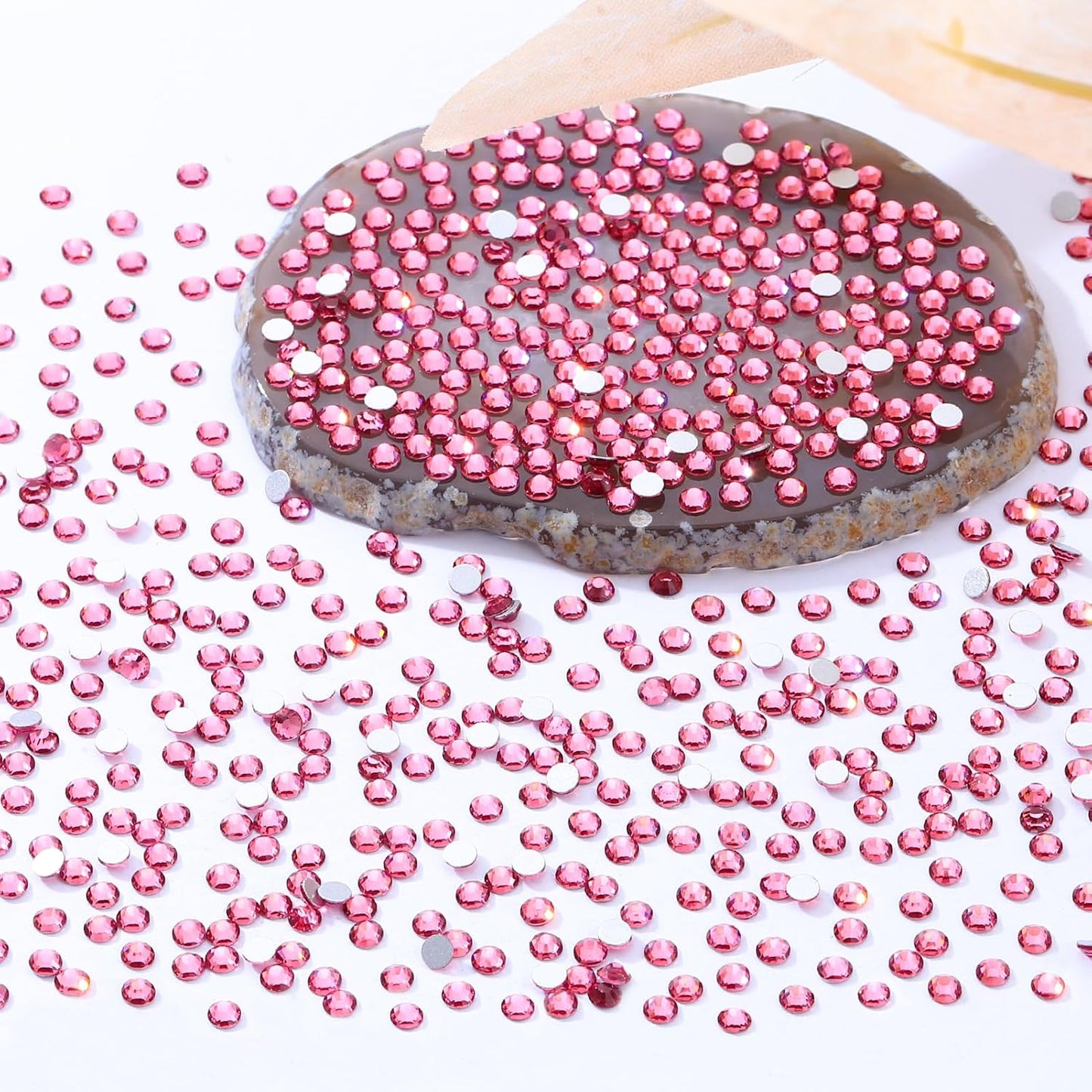 Rose Flatback Rhinestones, Glass Rhinestones for Nail Art and Craft, Glue Fix, Loose Crystal Gemstones(Rose, SS6, 2880pcs, 1.9-2.0mm)