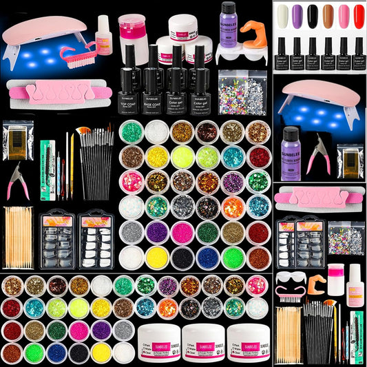 BLIFF Nail Kit Set Professional Acrylic with Everything, with Gel Nail Polish Kit Acrylic Liquid Monome with UV Light 36 Color Glitter Powder Nails Decoration Tools Home Salon
