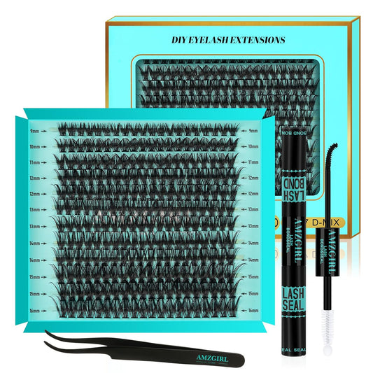 Lash Clusters Kit 240PCS Eyelash Extension Kit D Curl Wispy Clusters Lash DIY Lashes Extensions Kit Natural Individual Lashes Kit with Lash Bond and Seal Eyelash Tweezer(50D,D-Mix9-16mm)