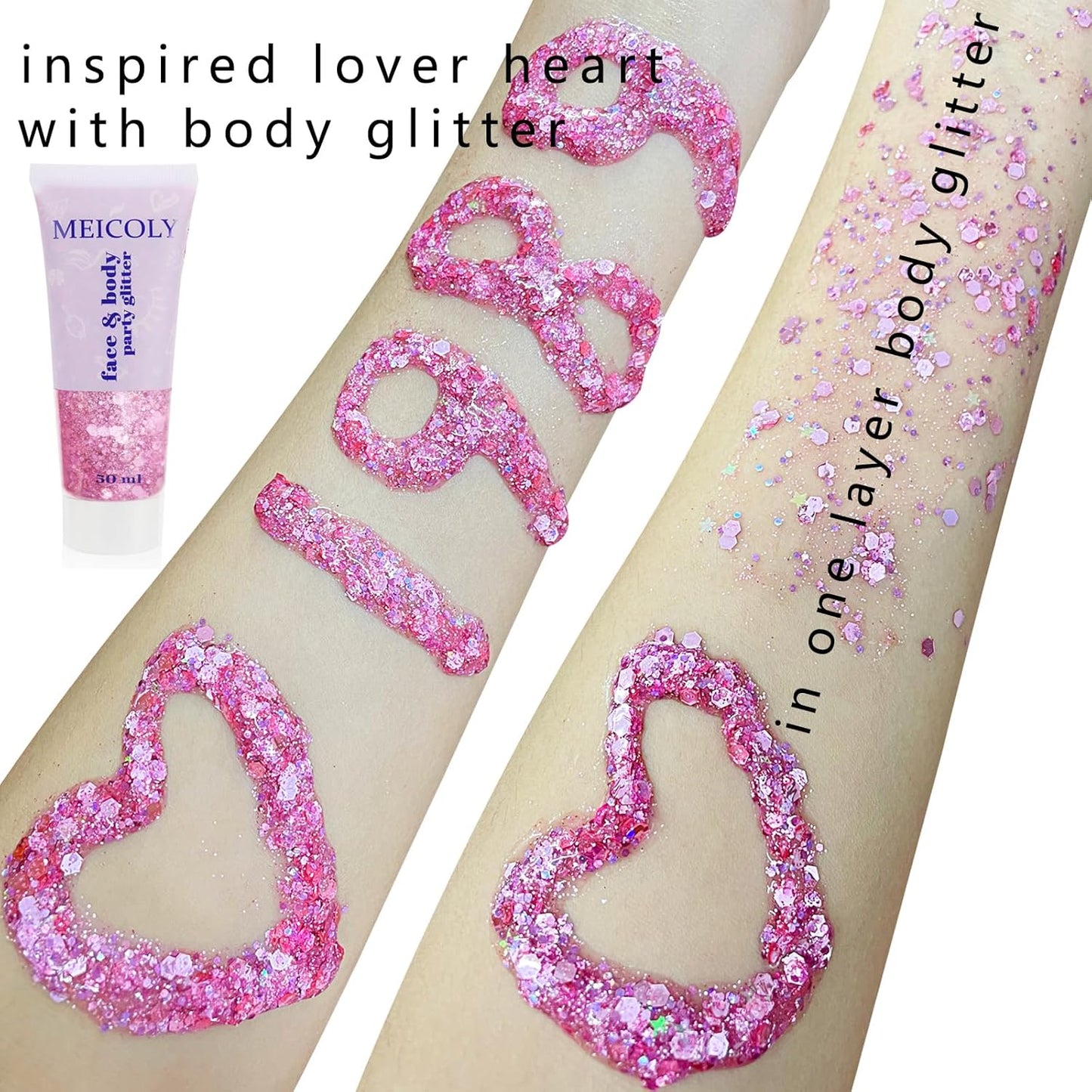 MEICOLY Pink Face Glitter,Pink Body Glitter,Sparkly Hair Glitter,Singer Concerts Lover Heart Chunky Glitter,Pink Glitter Makeup,Mermaid Glitter Face Paint