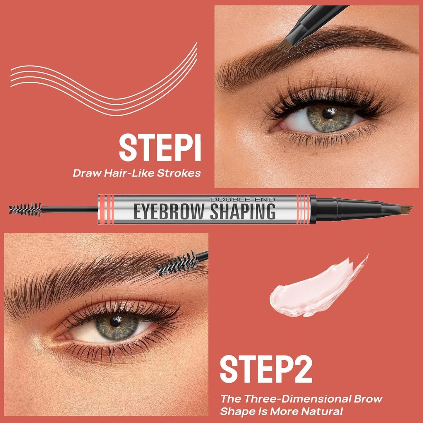4-Fork Tip Microblading Eyebrow Pen With Brow Gel - 2-in-1 Waterproof Eyebrow Pencil, Long-Lasting Natural Hair-Like Brows, Smudge-Proof & Easy to Use (With Brow Gel 02#Dark Brown)