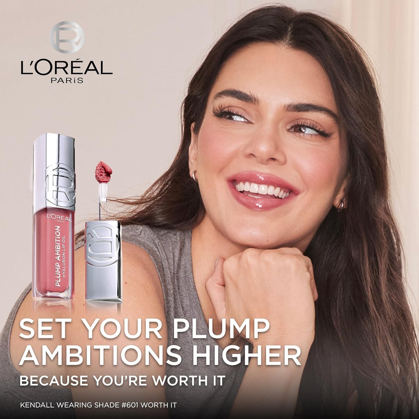 L'Oreal Paris Plump Ambition Hyaluron Lip Oil, 24 HR Lip Gloss with Hyaluronic Acid, Volumizing Formula with Glass-Like Shine, Cristal Clear 101, 0.16 Fl Oz