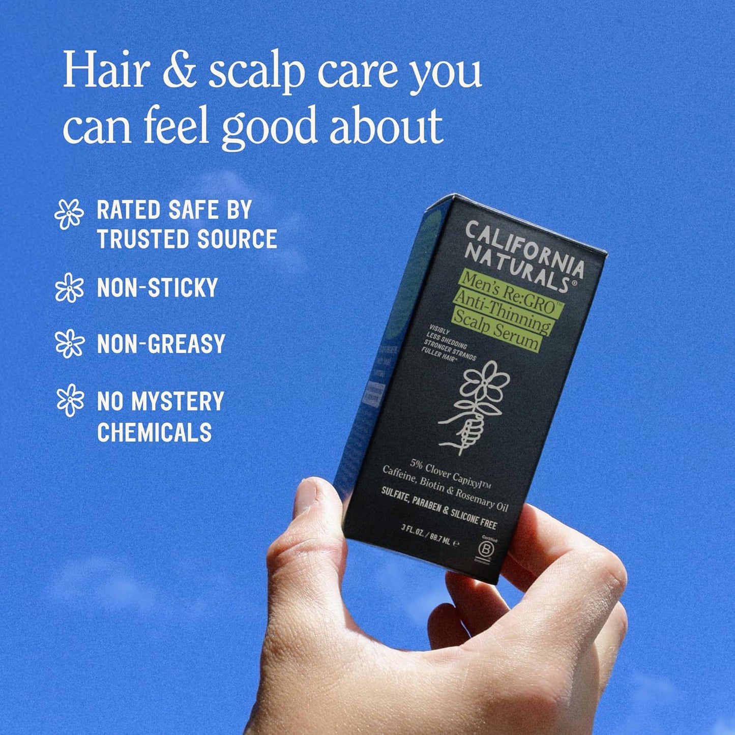 California Naturals Men's Re: Gro Anti-Thinning Scalp Serum, 5% Capixyl with Biotin, Caffeine & Castor and Rosemary Oil, Non-Sticky Cooling Formula, Vegan & Cruelty Free, 3oz