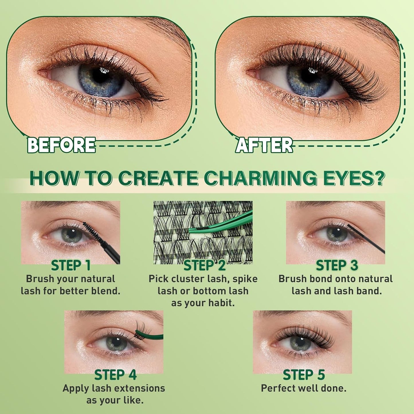 Natural Lash Clusters Kit 144Pcs DIY Lash Extension Kit Wispy Eyelash Extensions Kit D Curl 8-18MIX with Bond and Seal and tweezers with Thin Lash Band by KEYYOU（KIT-N02-D-8-18MIX）