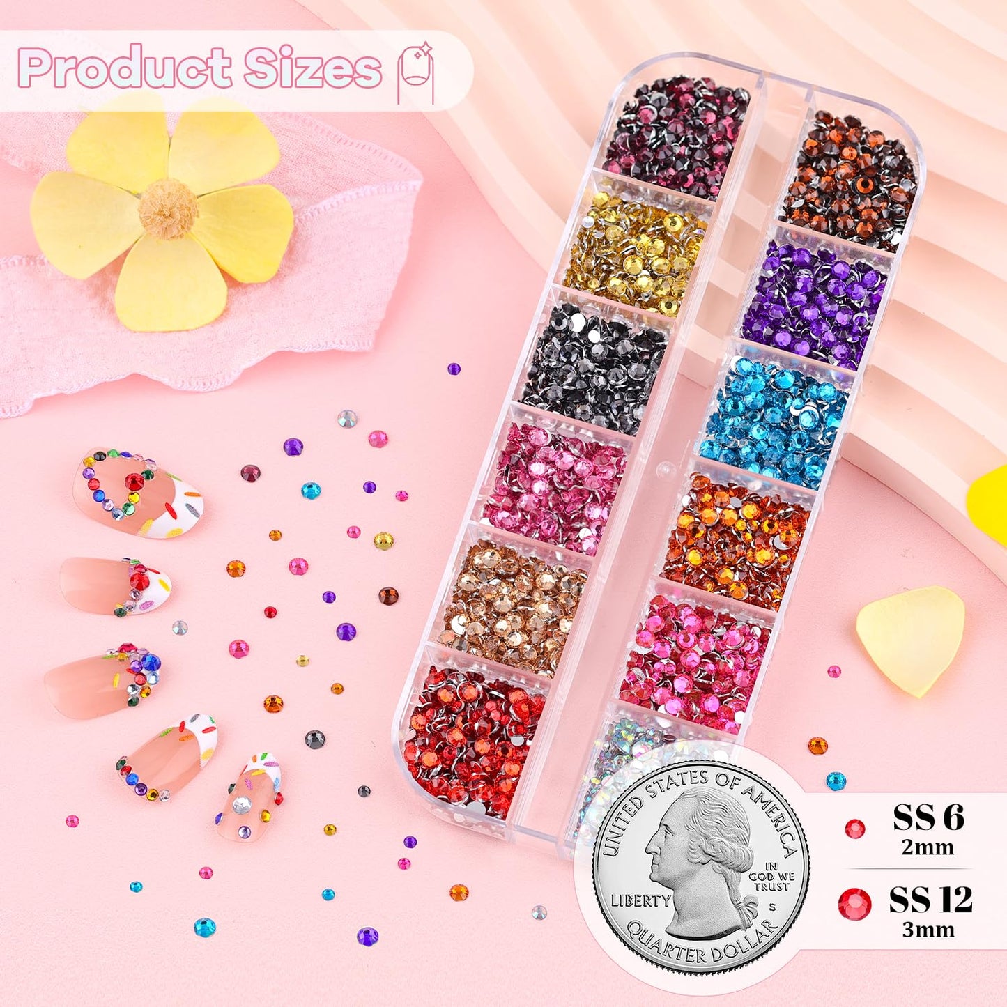 10000Pcs Small Resin Rhinestones for Nail Art with 15ML Nails Rhinestone Glue, Colorful 2/3MM Flatback Bedazzling Gems, Nail Rhinestones and Gems Crystals Charms for Acrylic Tips Manicure Decor