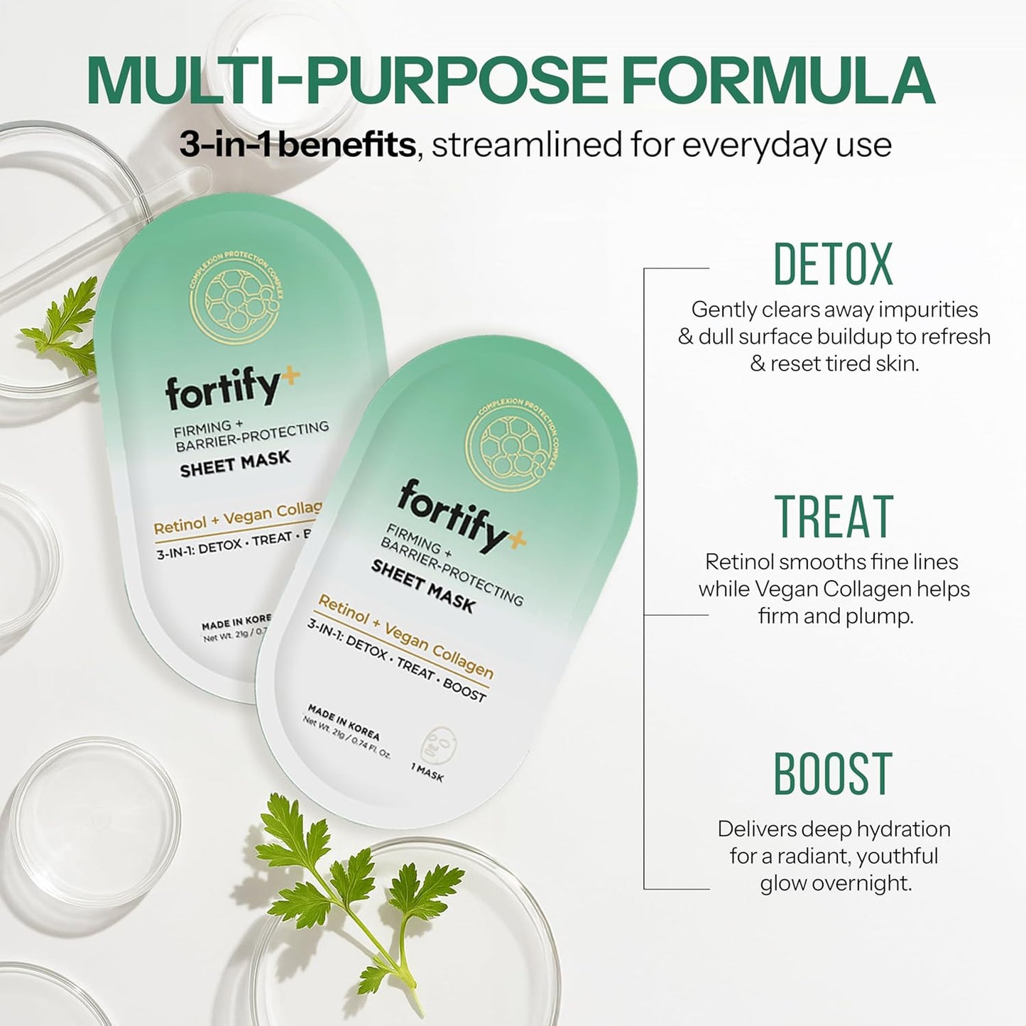 Face Mask with Retinol and Collagen - Dermatologist Tested, Anti Aging - Firming & Barrier Protecting - 3-in-1: Detox - Treat- Boost - Clean Beauty, Korean Skin Care, 10 Sheet Masks