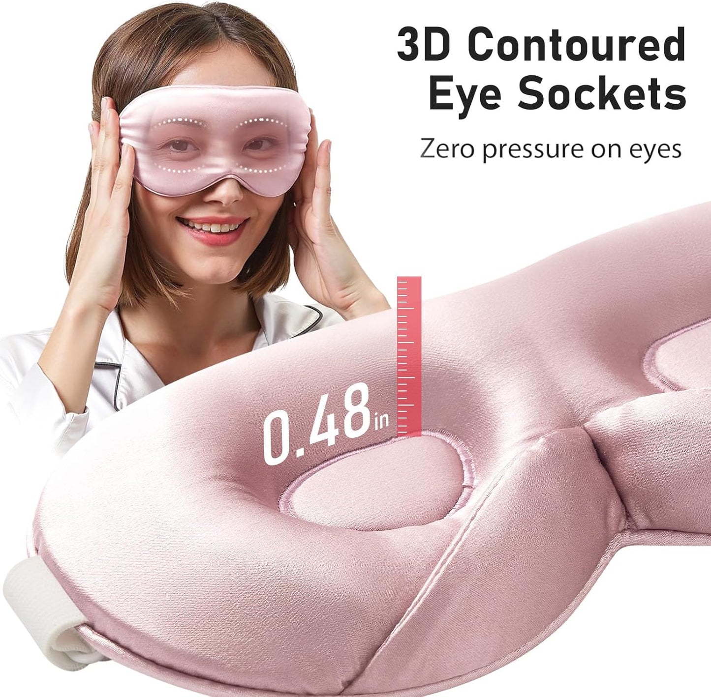 LitBear 100% 22 Momme Mulberry Silk Sleep Mask - 3D Contoured Eye Mask for Men Women, Soft Breathable Sleeping Mask with Adjustable Strap, Perfect Blocks Light for Sleeping (Pink)
