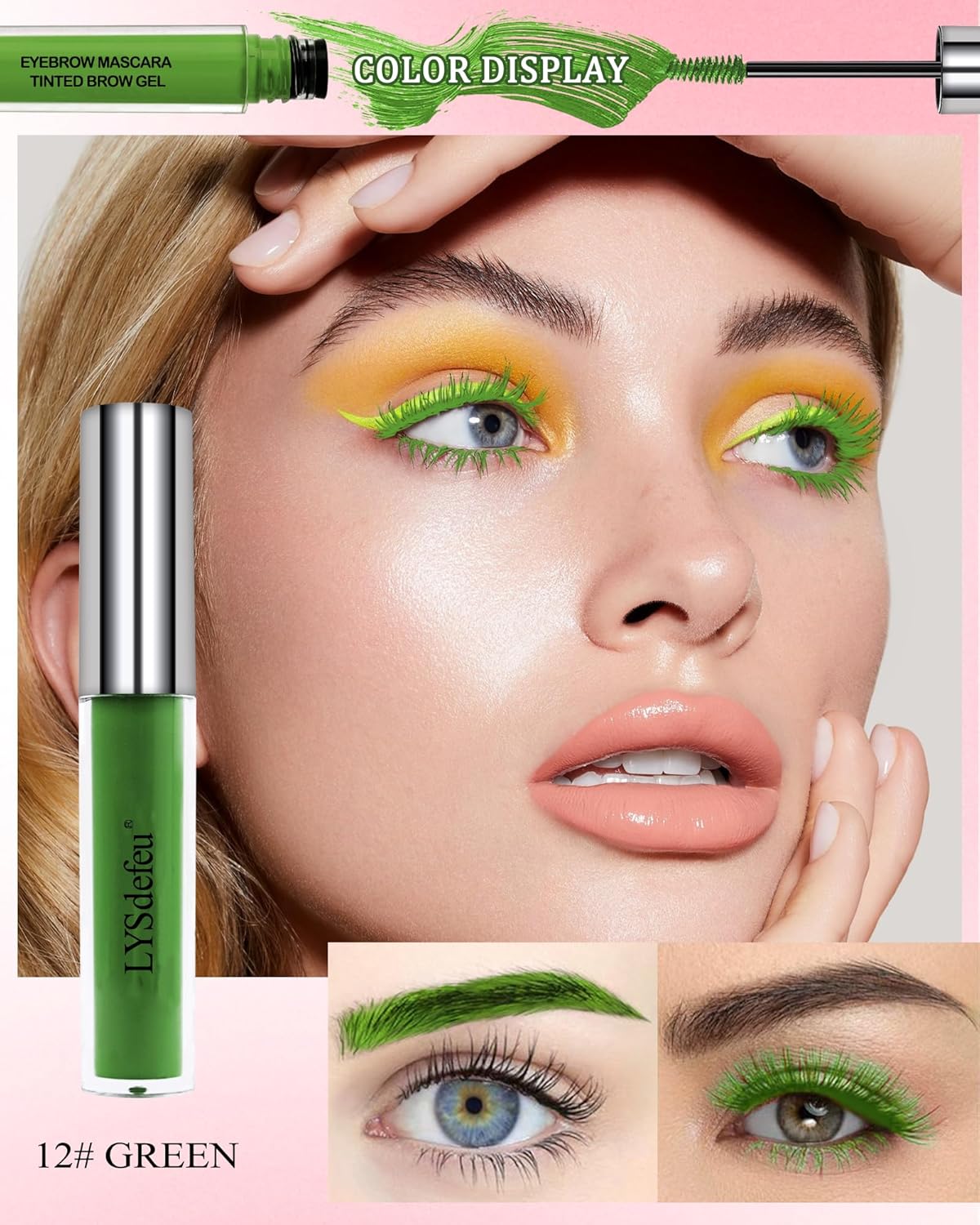 Tinted Eyebrow Gel Mascara- 1Pcs Long Lasting Waterproof Green Tinting Eye Brow Glue Colored Mascara, Dark Green Brow Filler Curling rimel de pestañas,Mother‘s Day Makeup Gift for Women Girl-#12