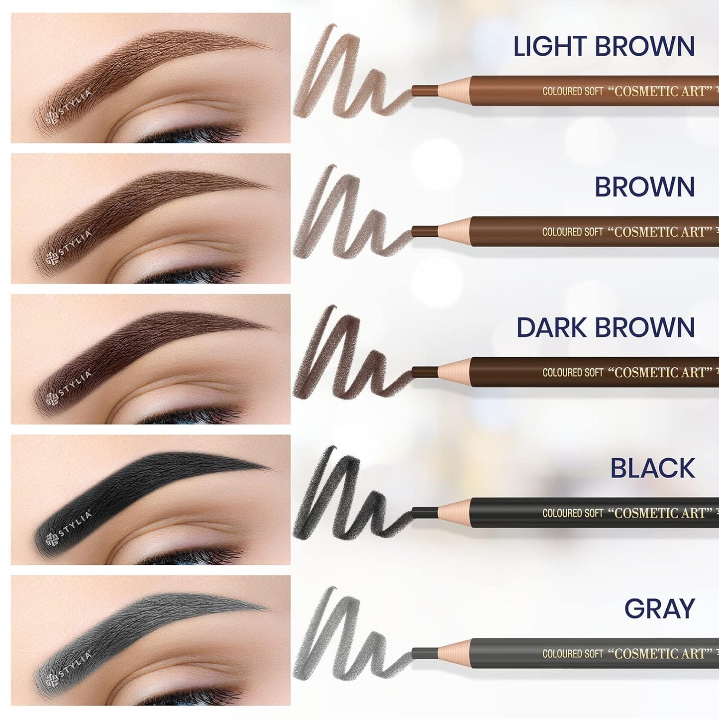 Stylia Waterproof Eyebrow Pencils For Women – Long-Lasting Microblading Supplies Brow Pencil, Perfect for Eyebrow Shaper, Filling & Defining Natural-Looking Brow - (12PC Dark Brown)