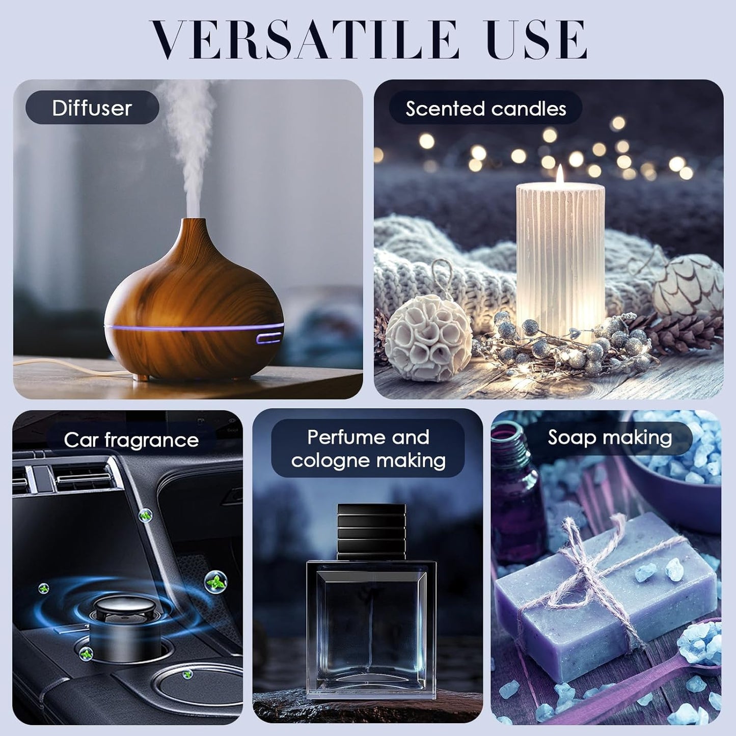 Men Essential Oils Set - TOP 6 Gentlemen's Fragrance Oil for Diffuser, Candle & Soap Making - Tobacco and Bay Leaf, Kentucky Bourbon, Galactic Skies, Scotch Whisky, Birchwood Oud