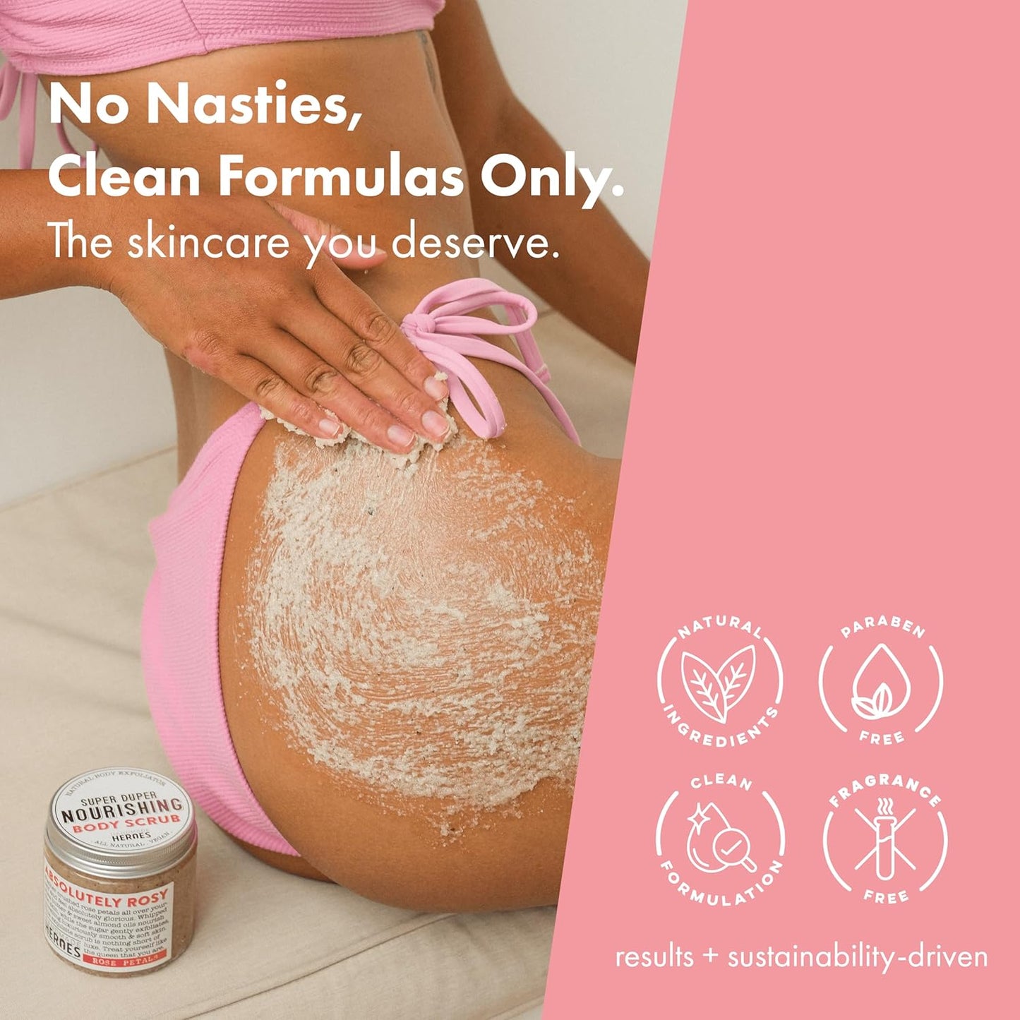 Rose Petal Scrub Foot & Body Exfoliator Infused with Vitamin E and Rose Natural Exfoliating Sugar Body Scrub for Toning Cellulite Skin Care by Handmade Heroes