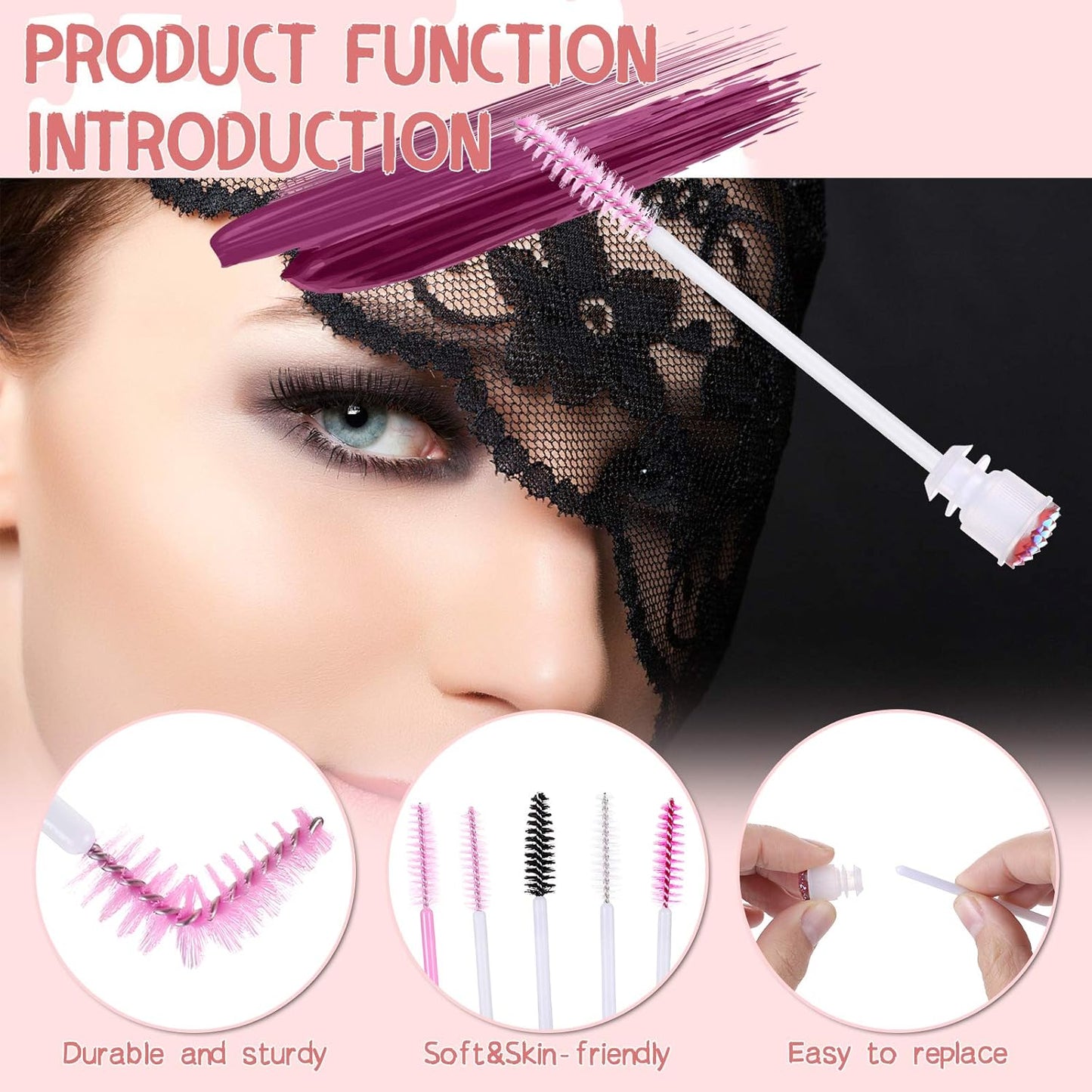 50pcs Eyelash brush Lash Wand Makeup tool Eyelash Extension supplies Cleaning brush Diamond Mascara (50, mix)