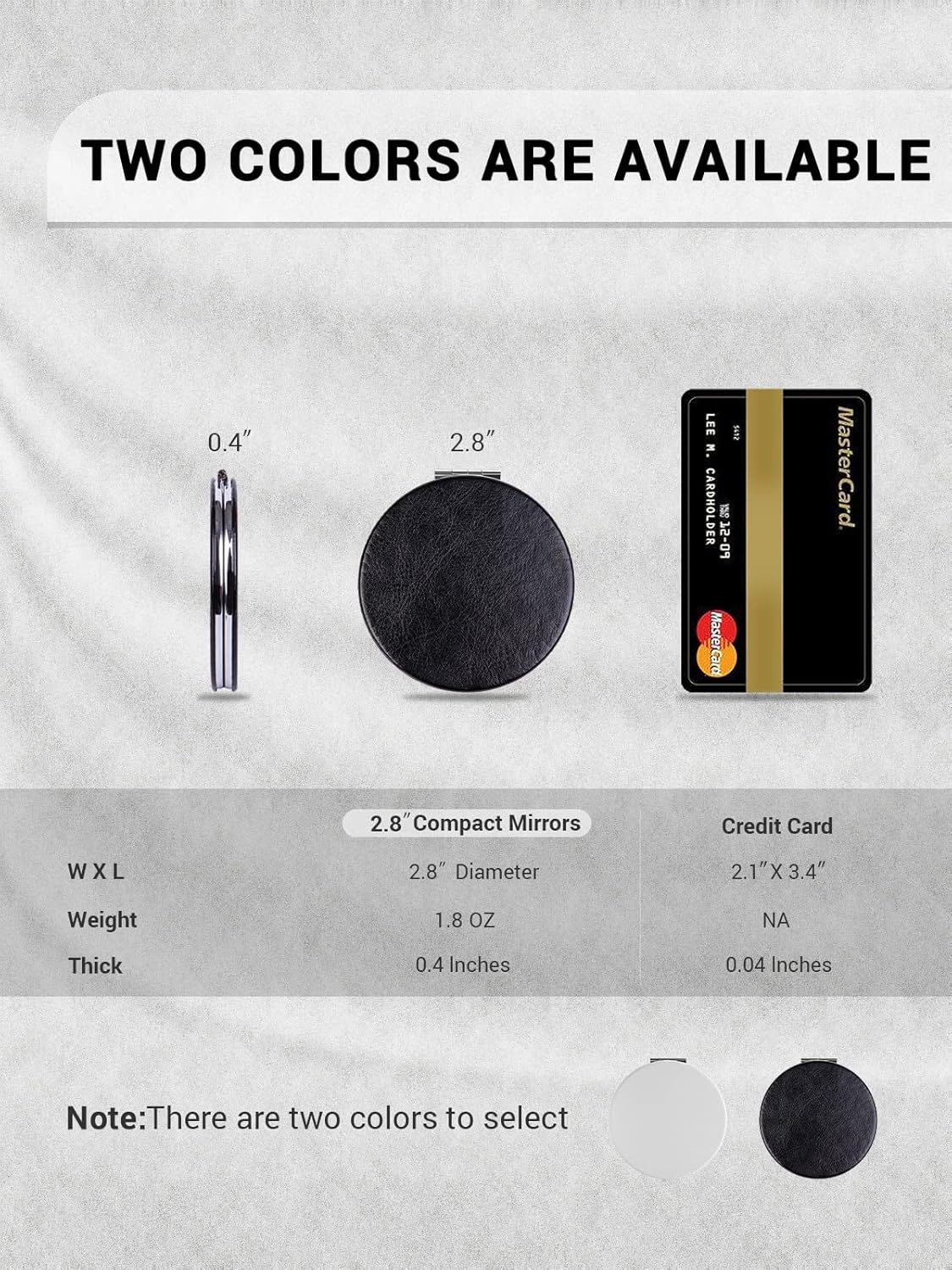 Compact Mirror,Set of 2 Round Double-Sided Makeup Small Mirror for Purse with 1x/3x Magnification PU Leather (Black, 2.8")