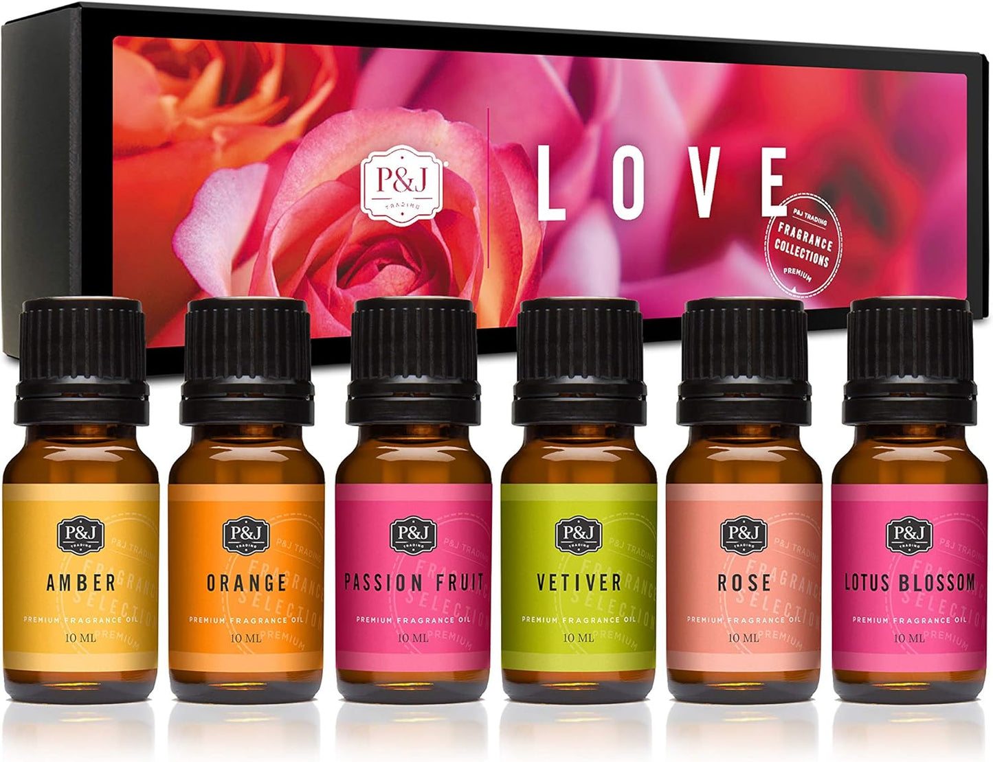 P&J Trading Fragrance Oil Love Set | Rose, Amber, Lotus Blossom, Passion Fruit, Vetiver, Orange Candle Scents for Candle Making, Freshie Scent, Soap Making Supplies, Diffuser Oil Scents