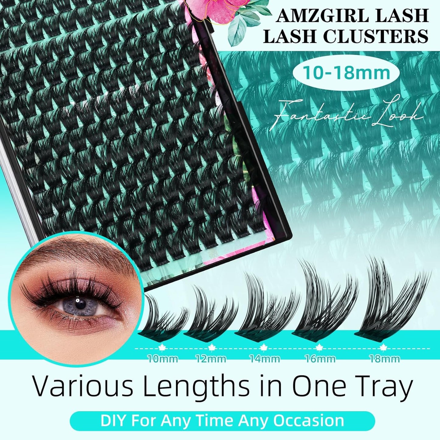 Lash Clusters Kit 168pcs Lash Extension Kit Cluster Lashes Natural Look with Lash Bond and Seal Waterproof, Lash Tweezer with Wet Look Ultra-Thin Band Lashes(Mallow-Kit,D-10-18mm)