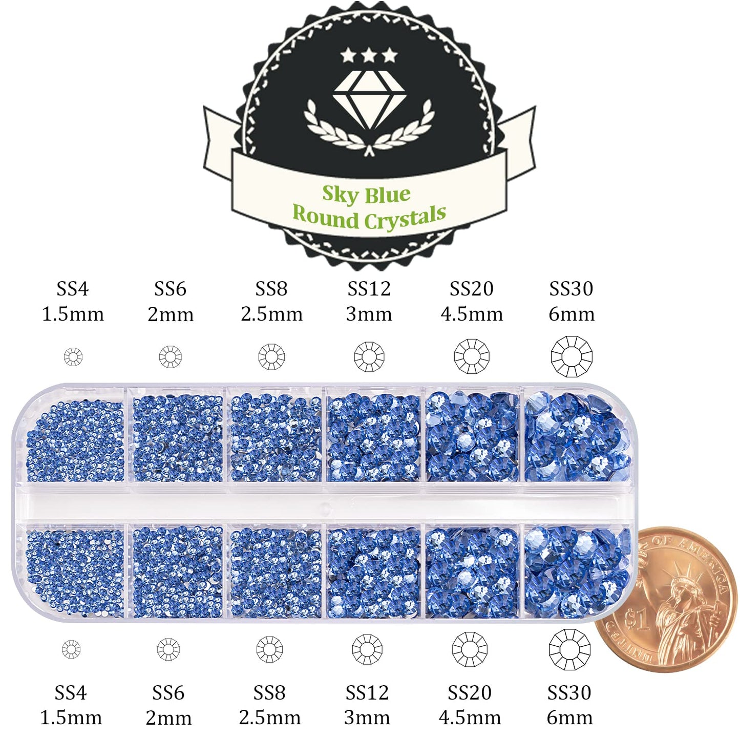 Two Packs of Flatback Rhinestones 4520 Pcs Colorful Nail Art Rhinestones Flatback Crystal Colorful+Sky Blue Rhinestone with Picker Pencil and Tweezer for Nail Art and Decoration