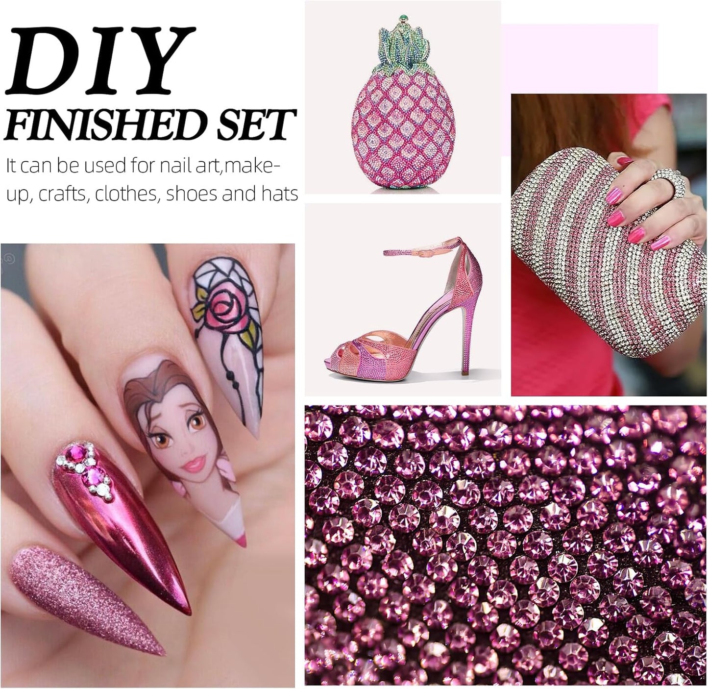 Rose Flatback Rhinestones, Glass Rhinestones for Nail Art and Craft, Glue Fix, Loose Crystal Gemstones(Rose, SS30, 288pcs, 6.4-6.6mm)